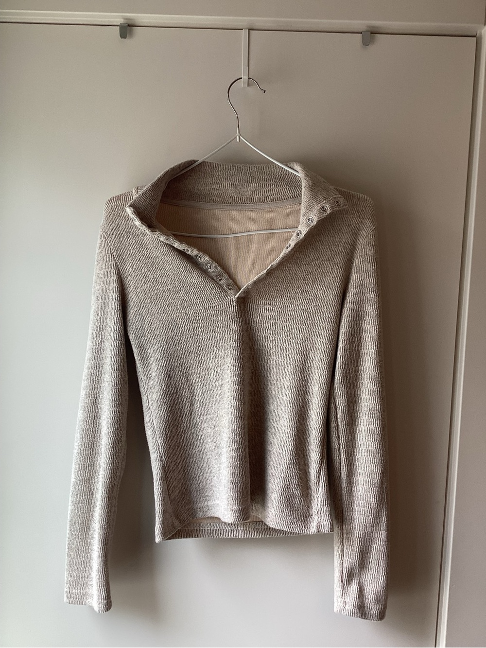 Women’s Button-Neck Knit Sweater in Light Beige